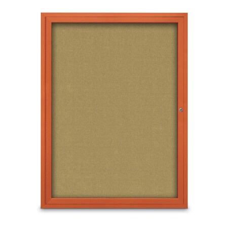 United Visual Products Slim Enclosed Corkboard, 18"x24", Satin Alum Frame/Apricot UVEB1824-SATIN-APRICOT